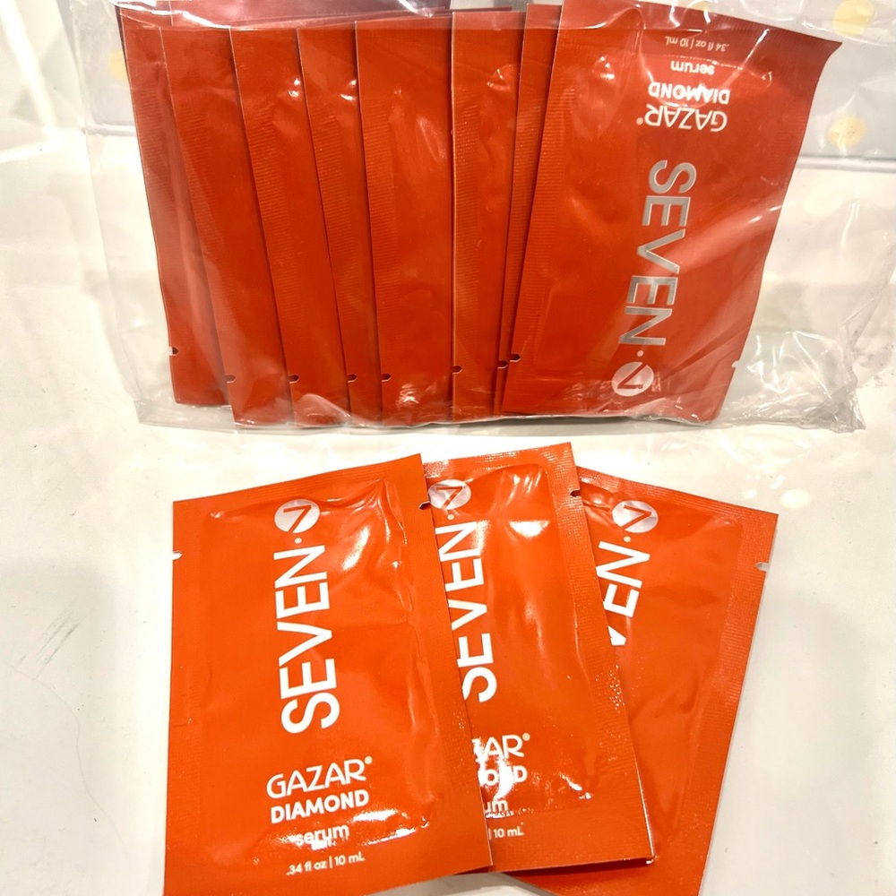 Seven of hair serum, selling 10 personal size packs at .34 each pack. Salon